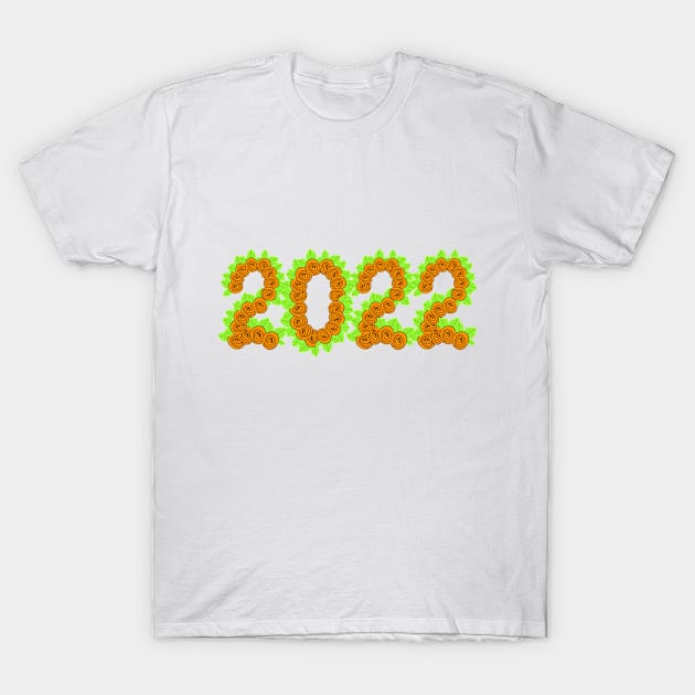 2022 created with orange roses and green leaves T-Shirt by Blue Butterfly Designs 